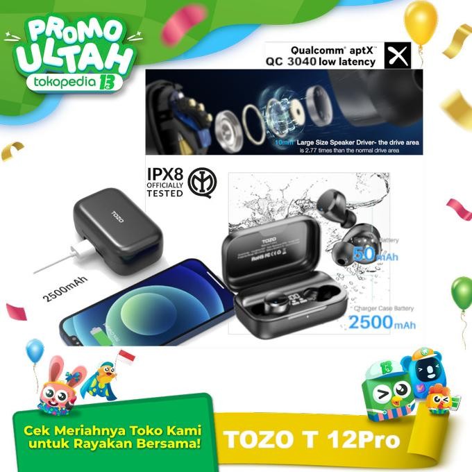 Produk Baru Tozo T12 Pro Wireless Earbuds 4 Mic Premium Bass With Qc3040 Ipx8
