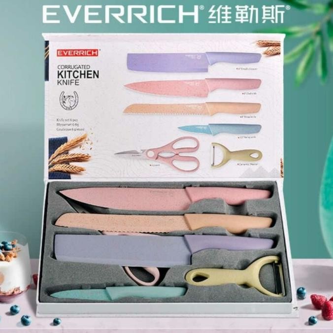 

Berkualitas Pisau Set Jerami macarone 6 in 1 warna makaron gunting dapur kitchen