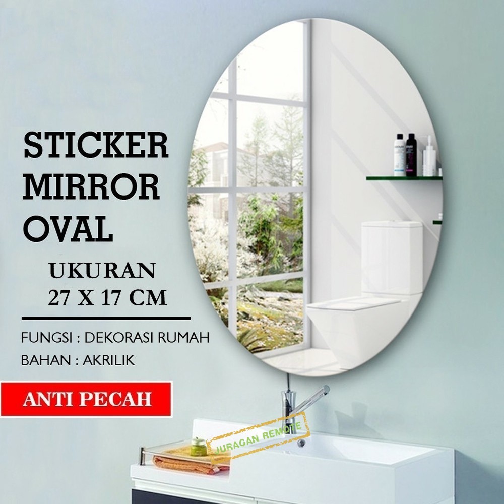 Cermin Sticker Dinding 3D Bentuk Oval Kaca Acrylic Beserta Perekat Lem Kaca Cermin Tempel