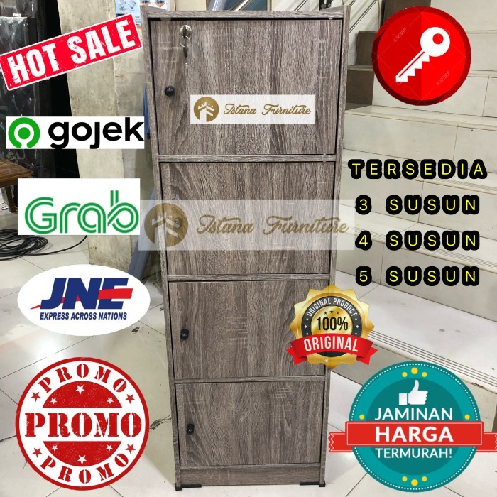 LEMARI RAK BUKU SERBAGUNA LOKER DOKUMEN KANTOR KAYU 4 SUSUN + KUNCI