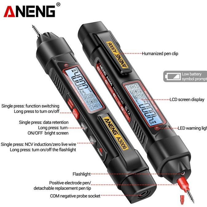 Aneng A3006 Pro Pen Type Digital Multimeter 4000Count Tester Zero Fire Berkualitas