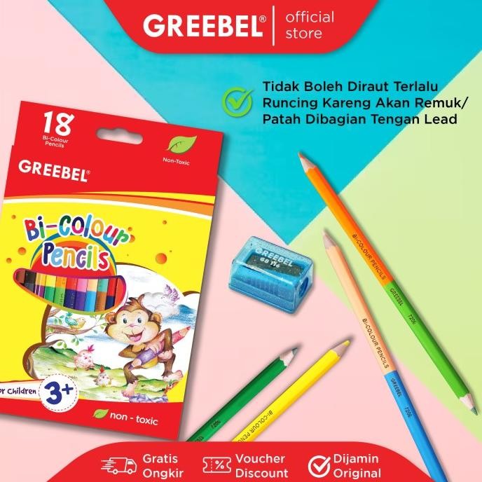 

GREEBEL PENSIL WARNA 7218 BI COLOR ISI 18PCS ISI 36 COLOURING PENCIL