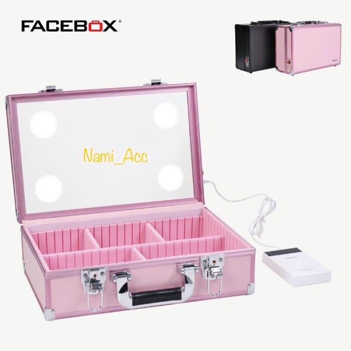 Tas MakeUp MUA Kaca Lampu LED FACEBOX Beautycase Kosmetik Kotak Make U