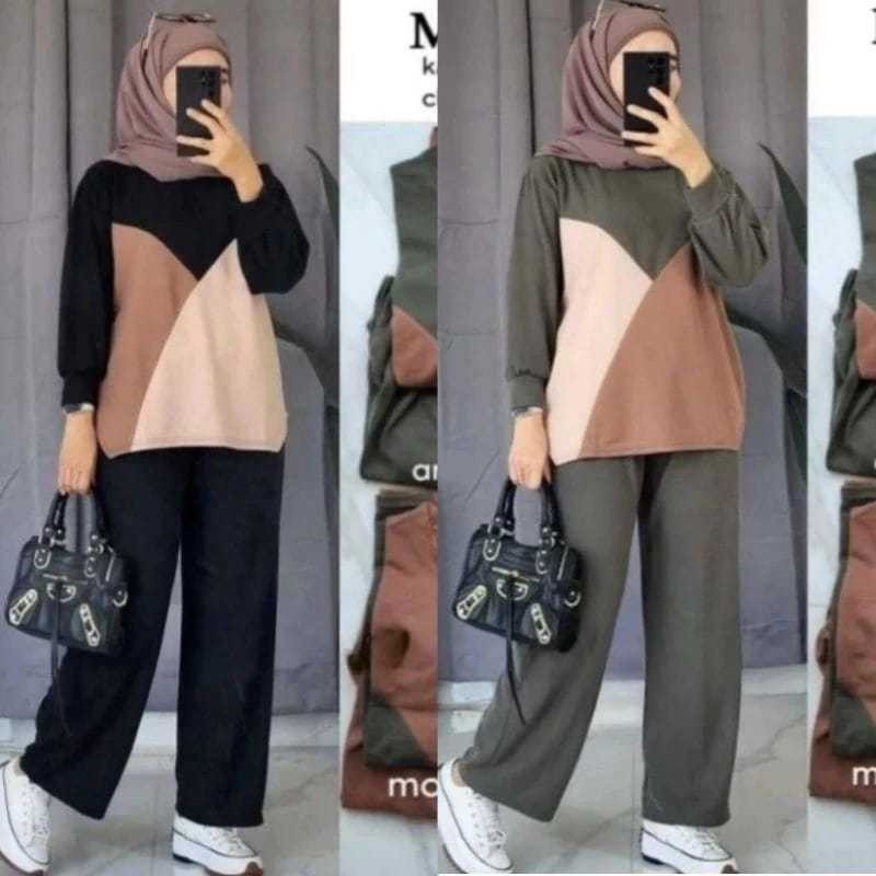 Setcel Wanita Stlan Terbaru 2025 Oneset Lebaran Remaja Prmpuan 1Set Celana Stelan Kaos Wanset Korean