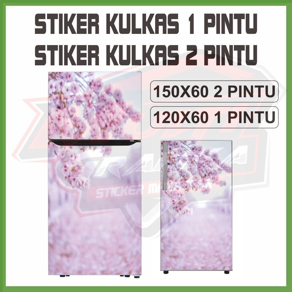 Stiker Kulkas 1 Pintu dan Sticker 2 Pintu Full Body Motif Varian Bunga Sakura Aesthetic Waterproof B