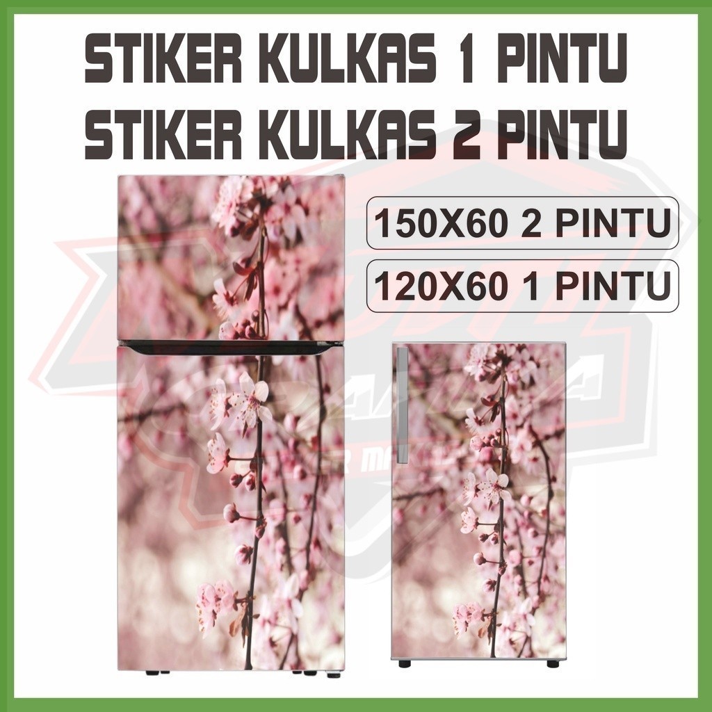 Stiker Sticker Kulkas 1 Pintu 2 Pintu Full Body Motif Bunga Sakura Spring Waterproof Bisa COD