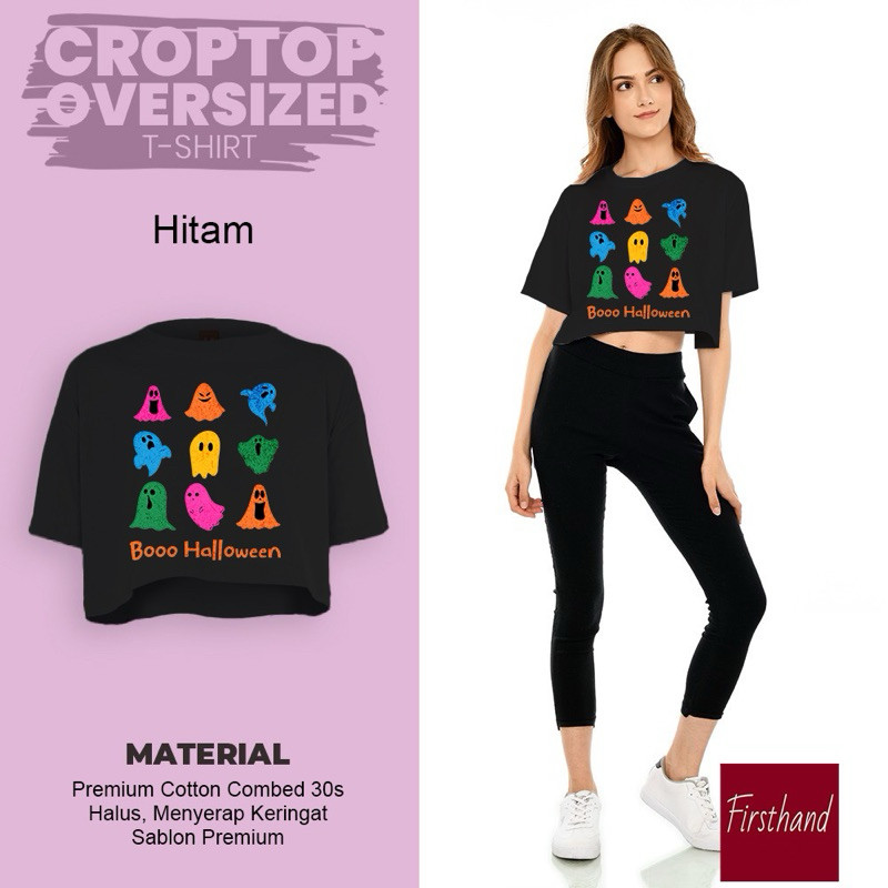 Crop Top Boo Halloween Kaos Crop Oversize Baju Crop Original Katun Kaos Premium Terbaru