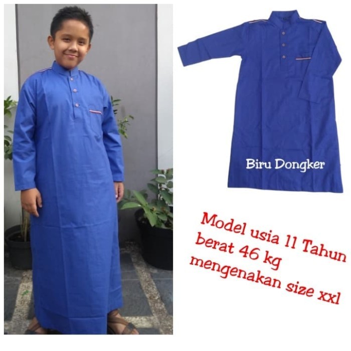 EKSLUSIF Jubah Gamis Anak Laki Biru Dongker 2-12 Tahun