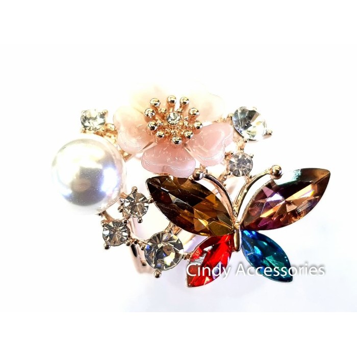 TERLARIS Ring Cincin Jilbab Hijab Swarovski Flower Butterfly