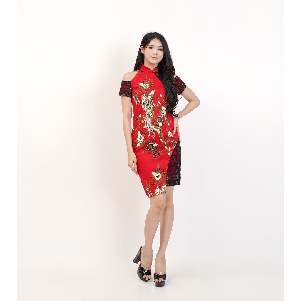 Dress Chongsam Set Baju Dreass Qipao Tanggung Wanita M L Xl Xxl Drwes Imlek Perempuan Chinese Jumbo 