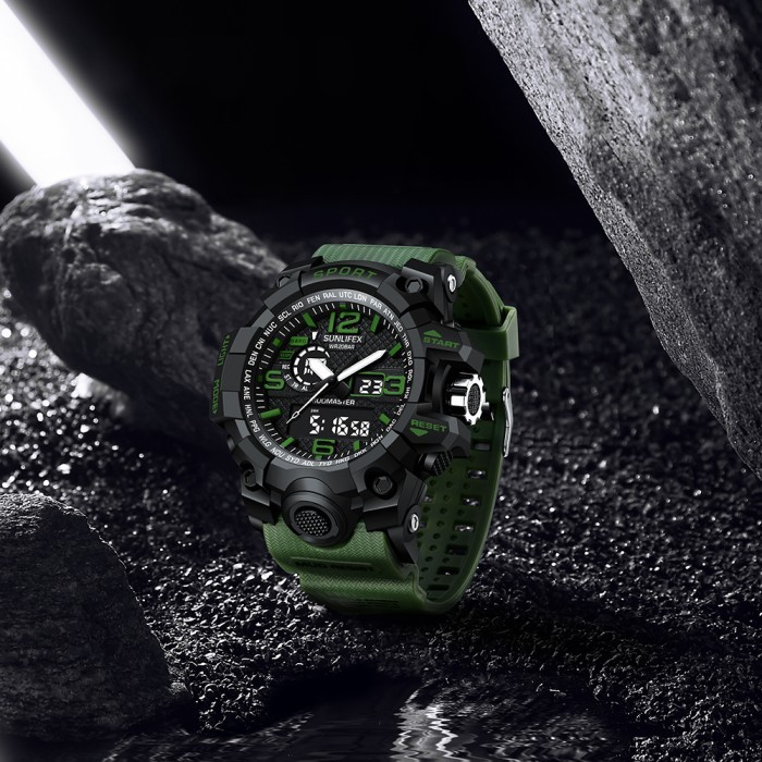 Sunlifex Jam Tangan Pria Original Jam Digital Olahraga Tali Silikon