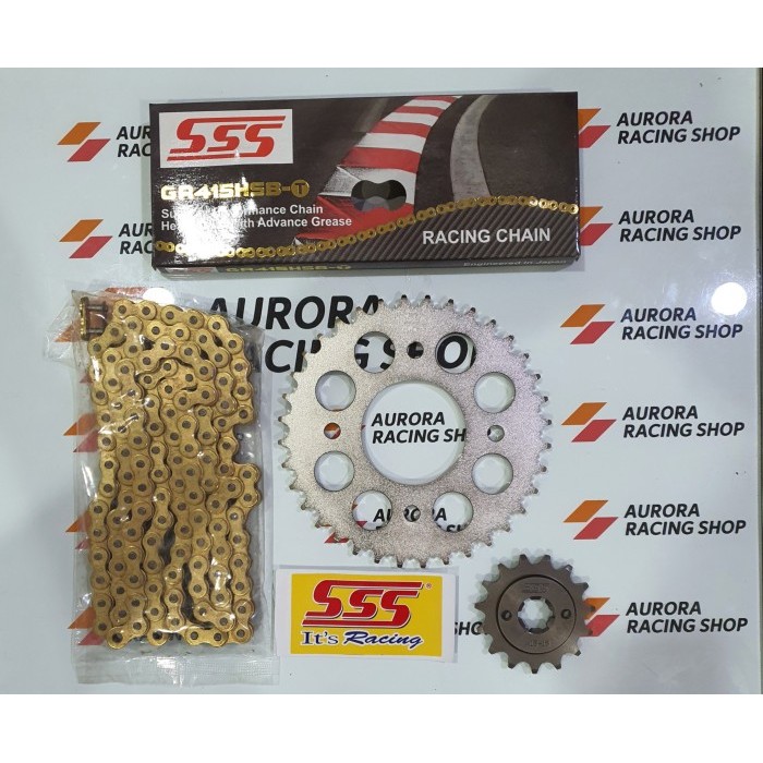 Gear Set Sss 415 Supra X 125 Fi Helm In & Rantai Sss Hsbt Gold