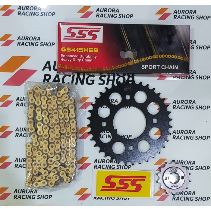 Gear Set Sss Black Supra 125 / Blade / Revo & Rantai Sss 415 Hsb Gold