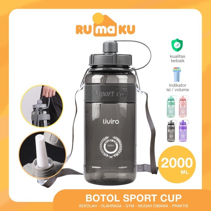Botol Minum Sport 2 Liter Jumbo Strap Panjang Bisa Diatur Silicon Band Bpa Free Bermutu