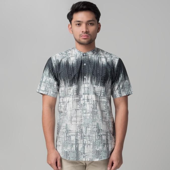 Sale Benhill Kemeja Koko Pria Cotton Printing Putih Abstrak 50083