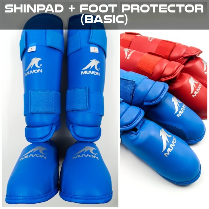 muvon foot protector basic shinpad shin pad guard pelindung betis karate kumite aka ao / bela diri