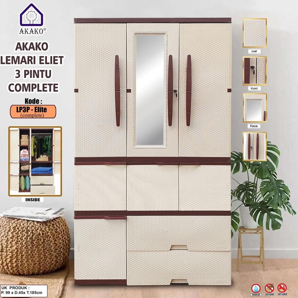 Lemari Plastik Akako 3 Pintu Jumbo LP3P