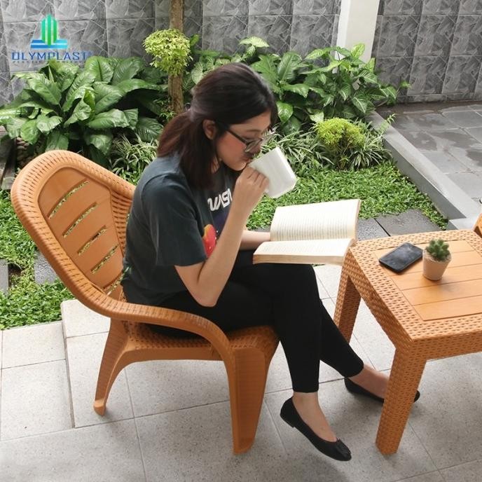 Olympast Set Meja Kursi OL 509 R Kursi Teras Kursi Rotan Kursi Taman KUAT MURAH 508-Tabitha hitam