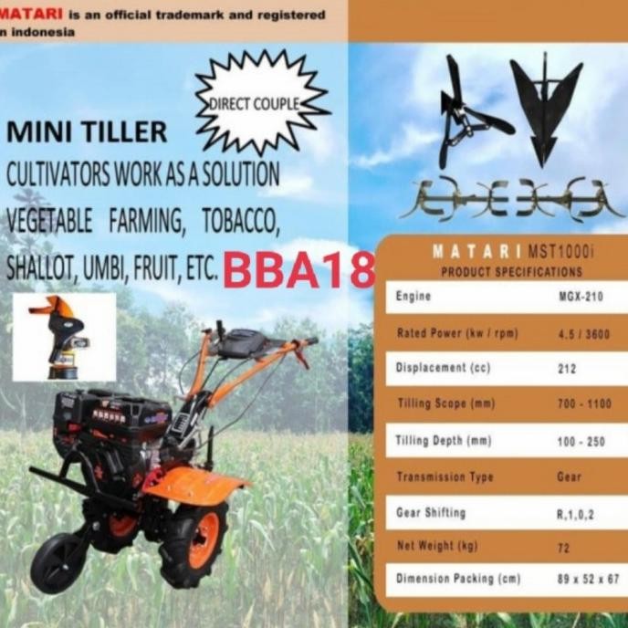 MESIN BAJAK MINI TILLER MST1000I MATARI IGX200 7HP ORIGINAL DAN TERPERCAYA