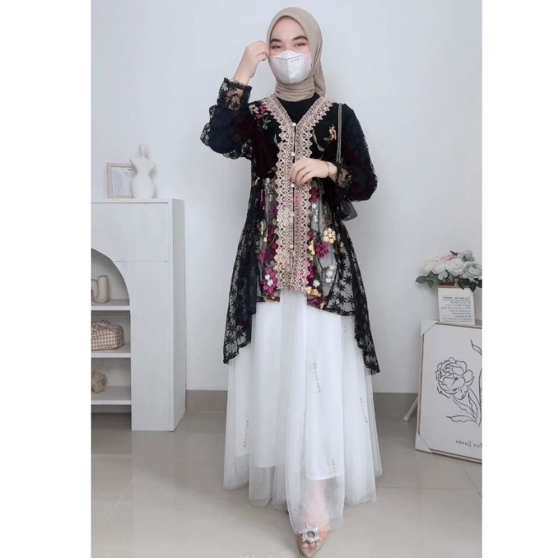 Promo Murah Maru Outer Tunik Tille Brukat Cardigan Tille Brokat Lengan Panjang Kebaya Tunik atasan