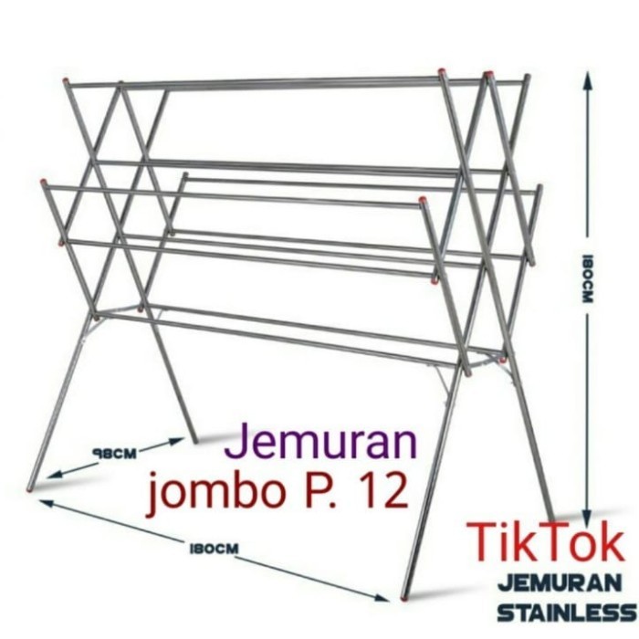 JEMURAN STAINLESS STEEL KOKOH 12 PALANG / JEMURAN BAJU JUMBO
