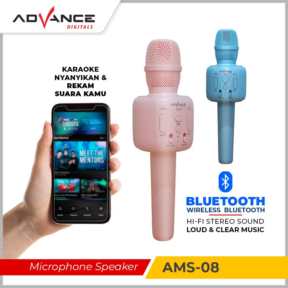 Advance Wireless Microphone Speaker AMS-08 Mic Bluetooth Karaoke