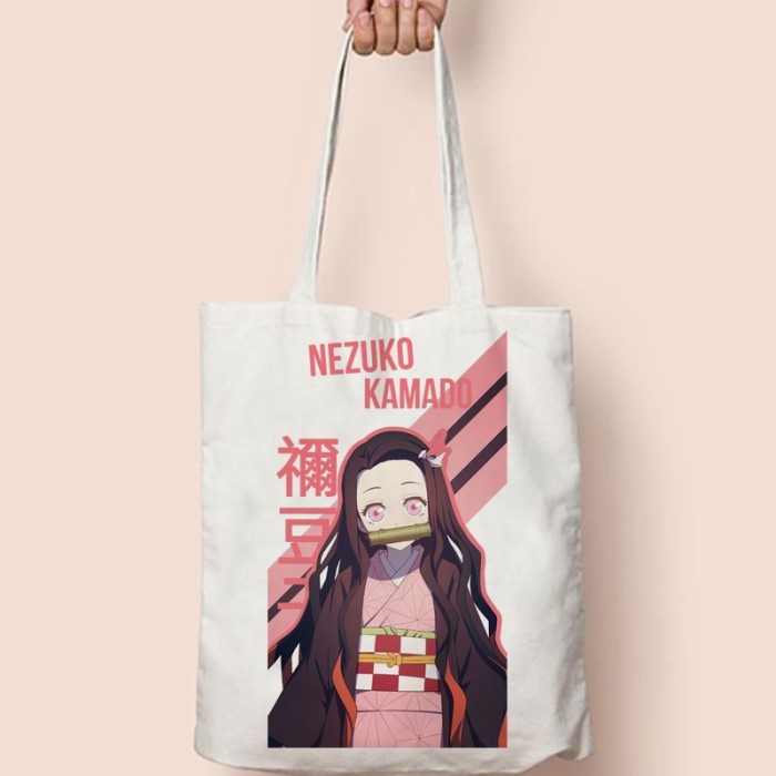 TERLENGKAP Totebag Tote Bag Gambar Anime Nezuko Kamado Wibu Sekolah Kuliah Anak