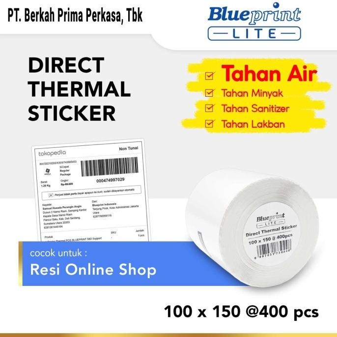 

sale! kertas thermal stiker 100x150 blueprint lite label 100 x 150 mm 400pcs