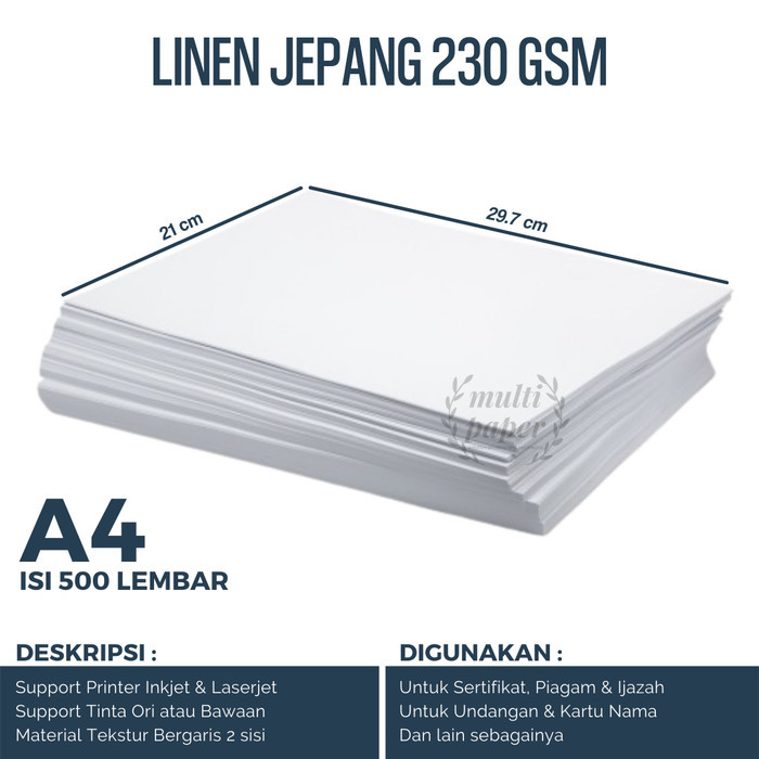 Kertas Linen A4 230 gr isi 500 lembar / Kertas Linen Jepang 230 gr A4