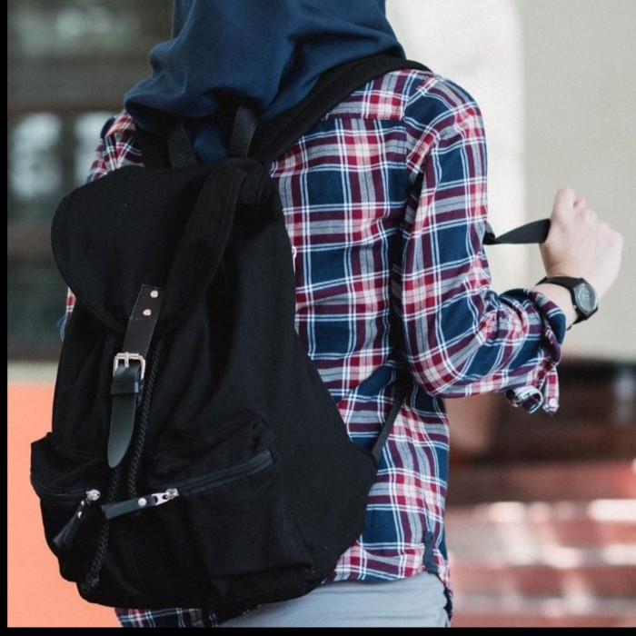 NEW Tas Ransel Kuliah Sekolah Serut Wanita Tas ORI Heejou Travello Black