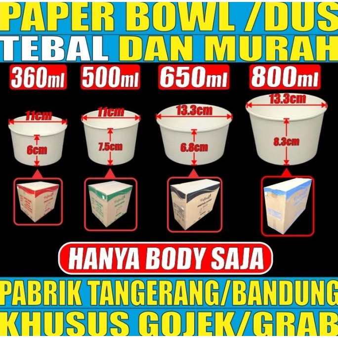 

sale! trifinity paper bowl 360ml 500ml 650ml 800ml per dus hanya body mangkok kertas rice bowl tahan panas gjki