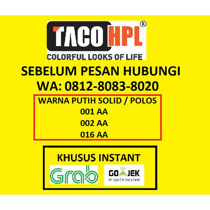 READY TACO HPL WARNA PUTIH POLOS KODE 001/002/016 AA