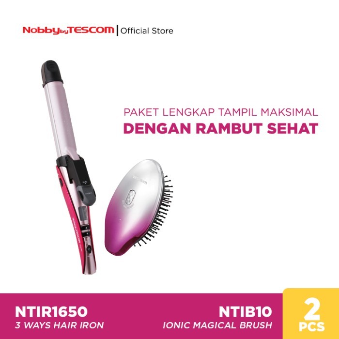 Paket Tescom Pengeriting Rambut NTIR1650 - Sisir Getar NTIB10