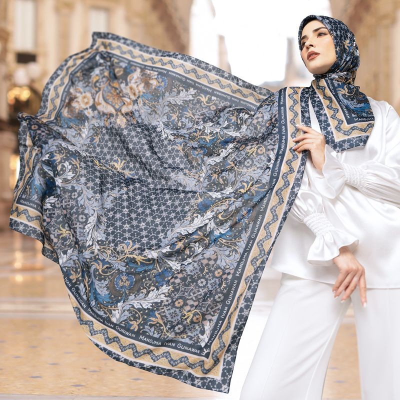 MANDJHA Laurelie Navy Scarf - Raya Collection by Hijab Mandjha Ivan Gunawan Ori