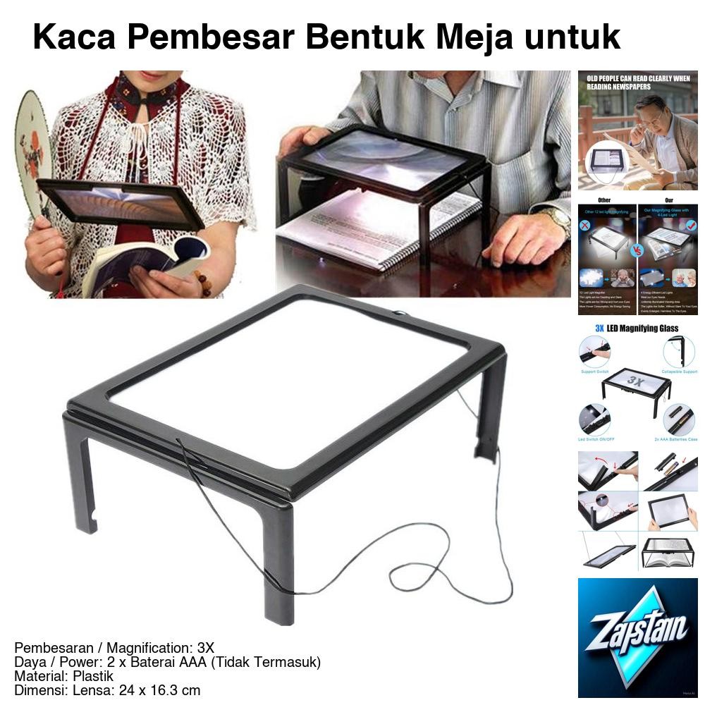 

Kaca Pembesar Bentuk Meja untuk Baca Magnifier with 4 LED 3X - HL-A4