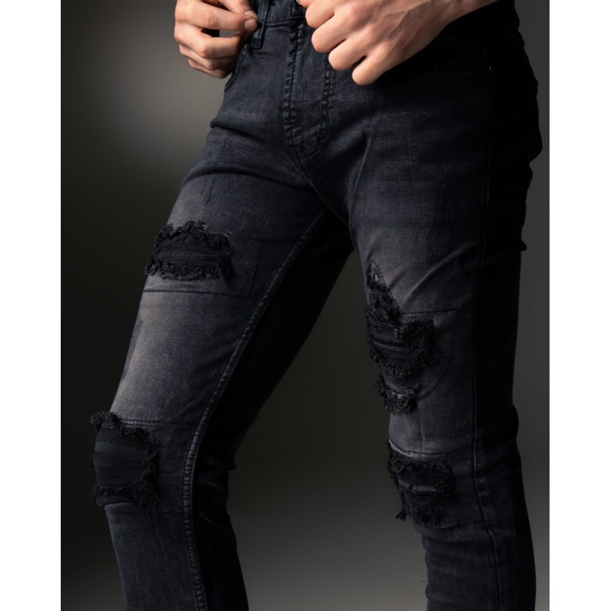 Weird Jeans Austin Black - Celana Jeans Pria Pensil Sobek Slim
