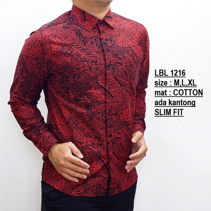 KEMEJA BATIK PRIA MERAH BAJU MERAH PRIA IMLEK EDITION LBL1216