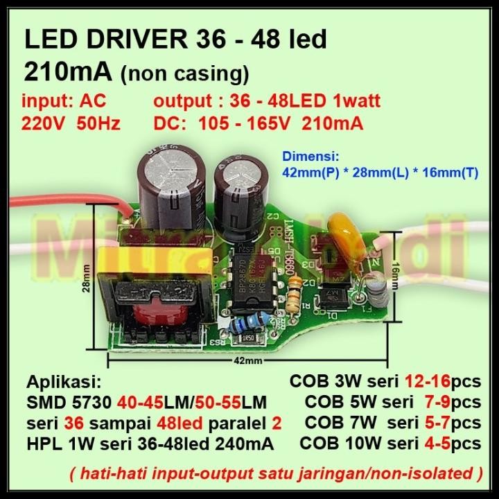 LED Driver 36-48x1 Watt 210 mA (NO IC) AC-DC Tanpa Casing