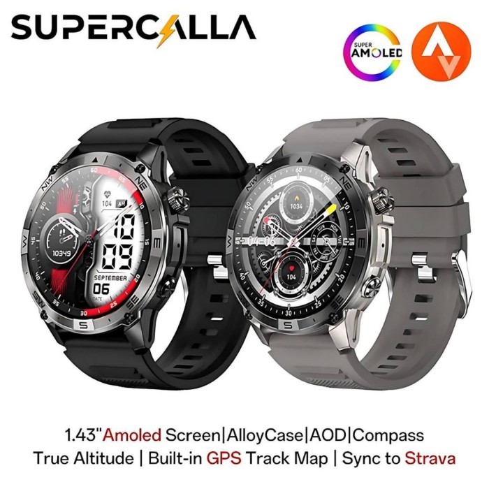 Supercalla New HK08 Smart Watch GPS Altitude Pressure 3ATM Waterproof Amoled Screen Sport Smartwatch