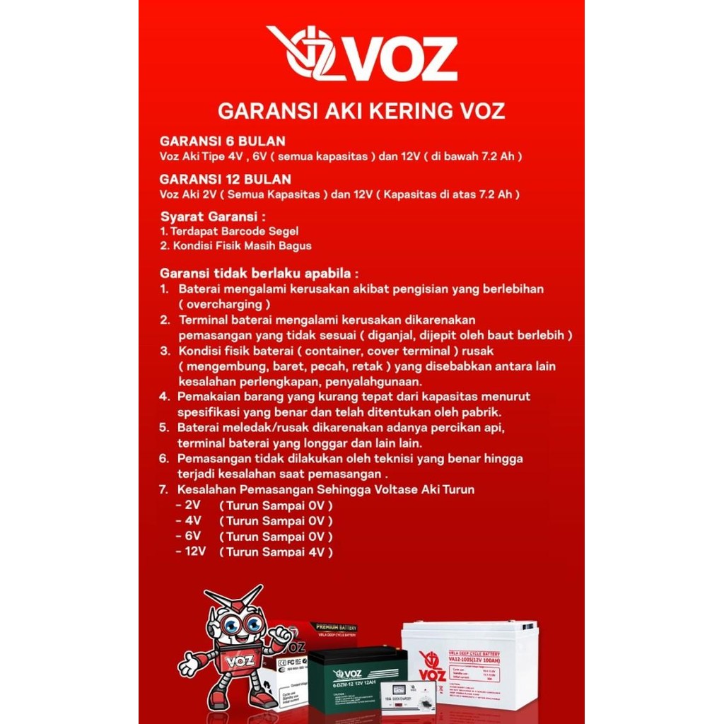 Aki Selis Voz 12V 24Ah Aki Sepeda Listrik Baterai Aki Motor Listrik Terlaris 100 % Original