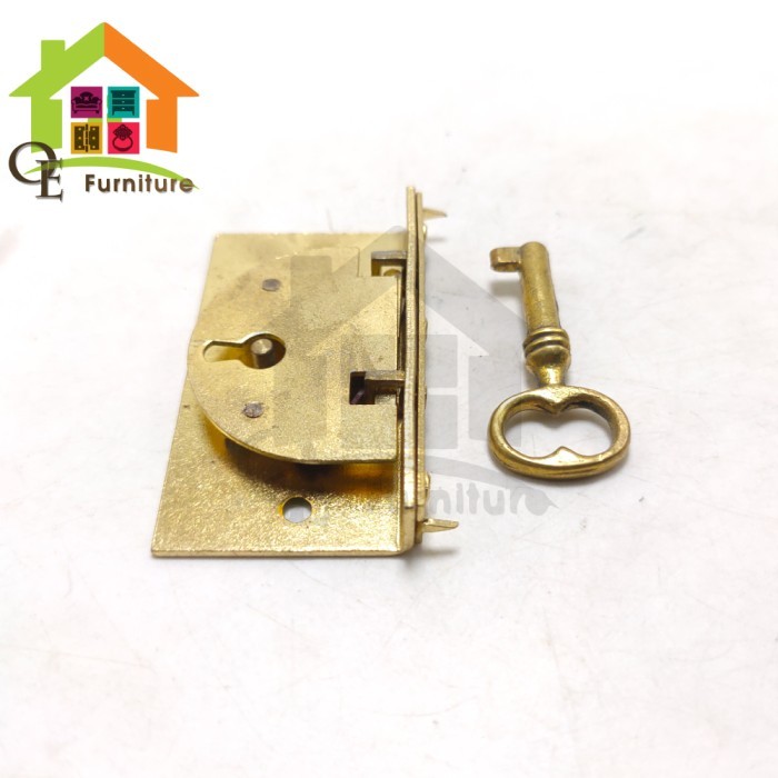 TERBARU KUNCI LACI ANTIK 5x3 CM KUNINGAN KUNCI LEMARI PINTU / ANTIQUE LOCK CAB