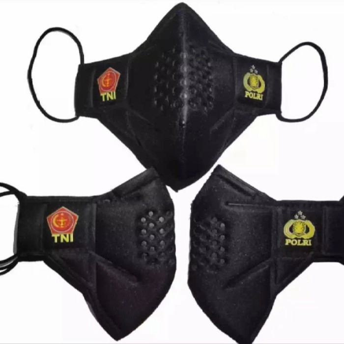 3 PCS Masker Tomo LIFEMASK Logo TNI POLRI hitam polos original Hitam
