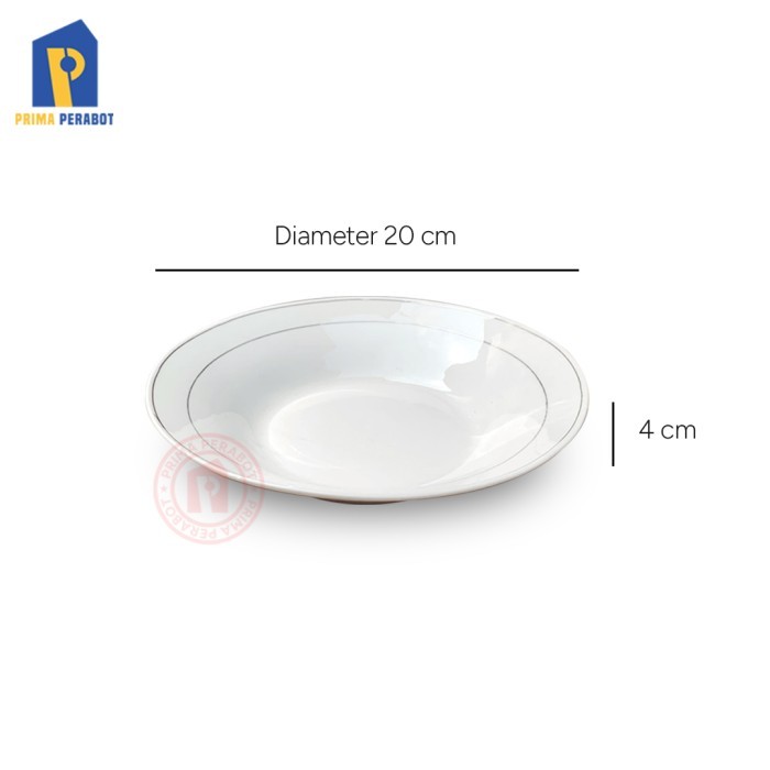 Piring Makan Keramik Putih List Emas Soup Plate 8"