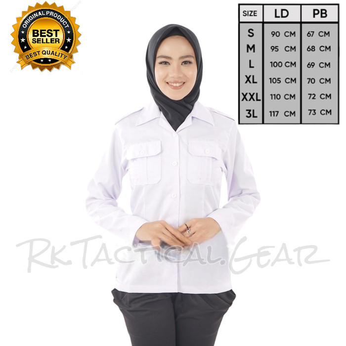 Kemeja Putih PNS WANITA - Baju PDH Putih kerah V - Neck Wanita - Seragam Kemeja Kerja Wanita