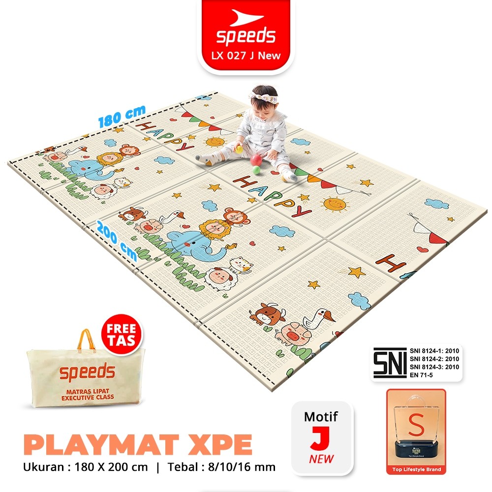 SPEEDS SNI J Playmat Bayi Karpet Lipat Playmat Matras Lipat Duduk XPE Ukuran 180x200 Polos Motif