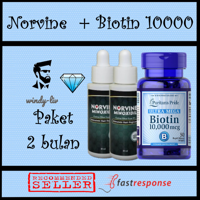 Norvine Minoxidil 5% (2botol) Original + Biotin 10000mcg isi 50