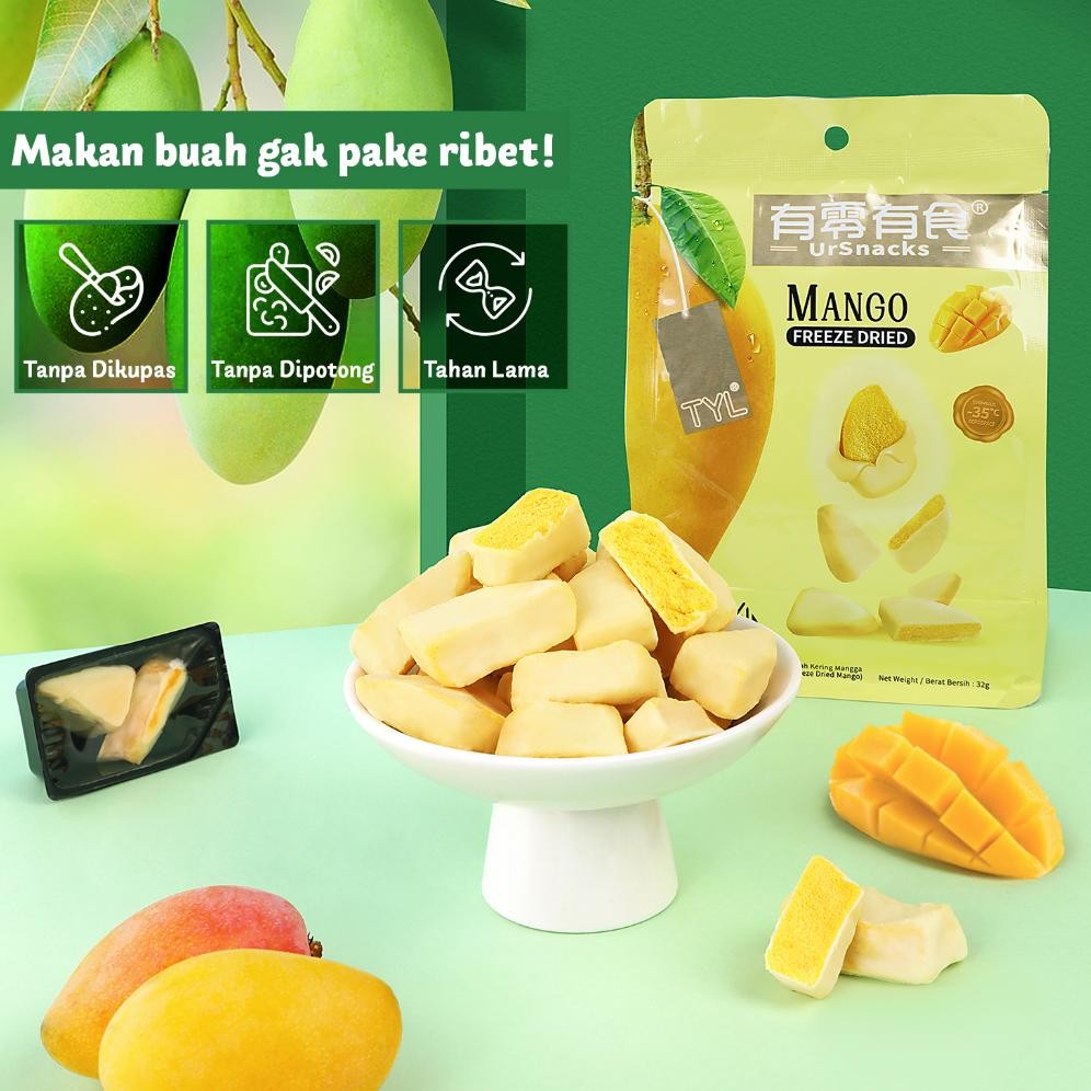 

TYL Ursnacks Freeze Dried Fruit Snack Durian Vacum Freeze Dried Strawbery Mango Apel Dragon Fruit 32g