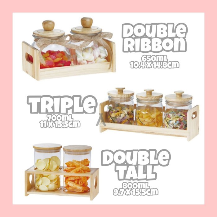 TEMPAT BUMBU DAPUR SET KACA KAYU TOPLES NAMPAN WOODEN GLASS JAR SET