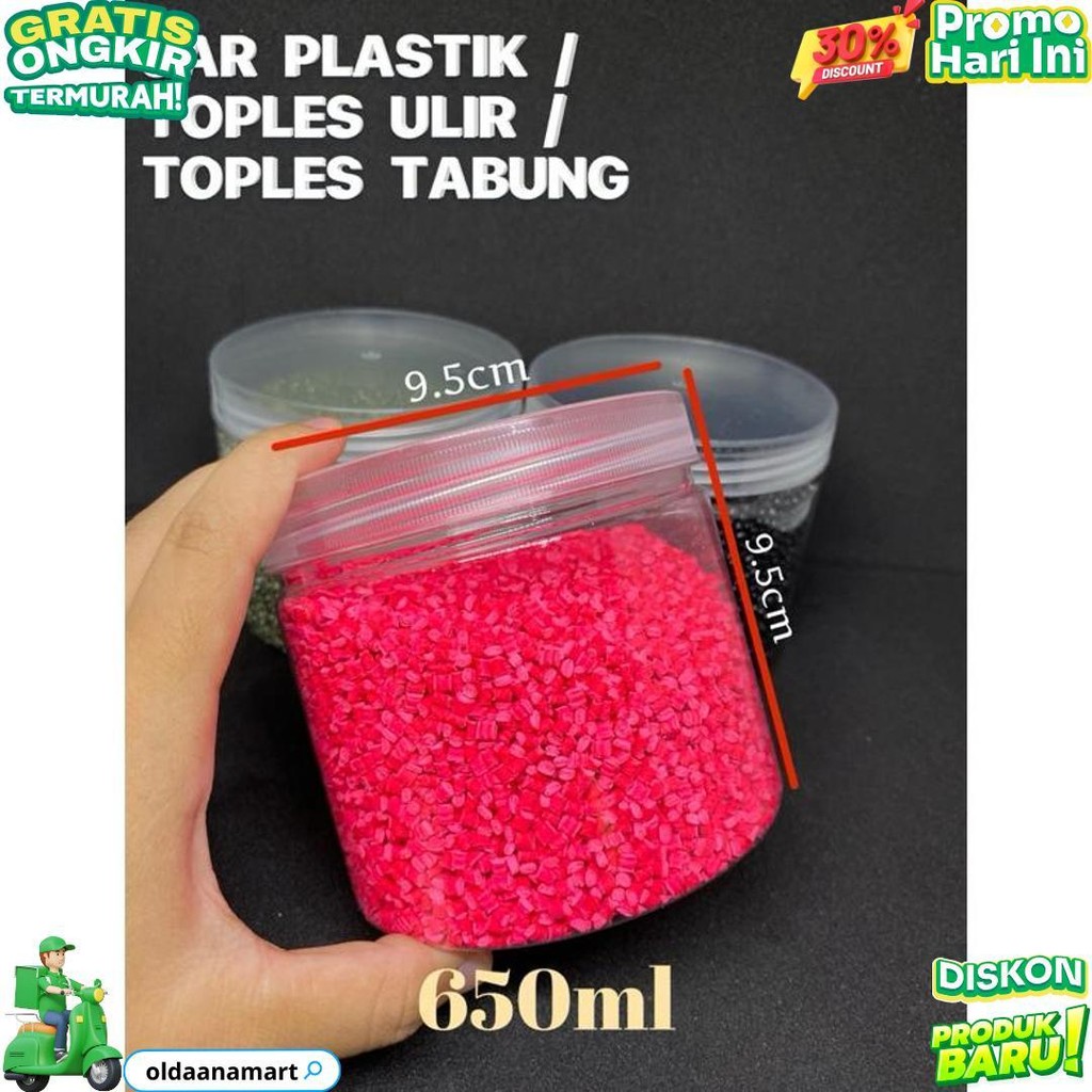 (12 Pcs) Toples Tabung 650Ml / Toples Ulir 650Ml / Toples Pet 650Ml / Toples Kue Kering / Toples Leb