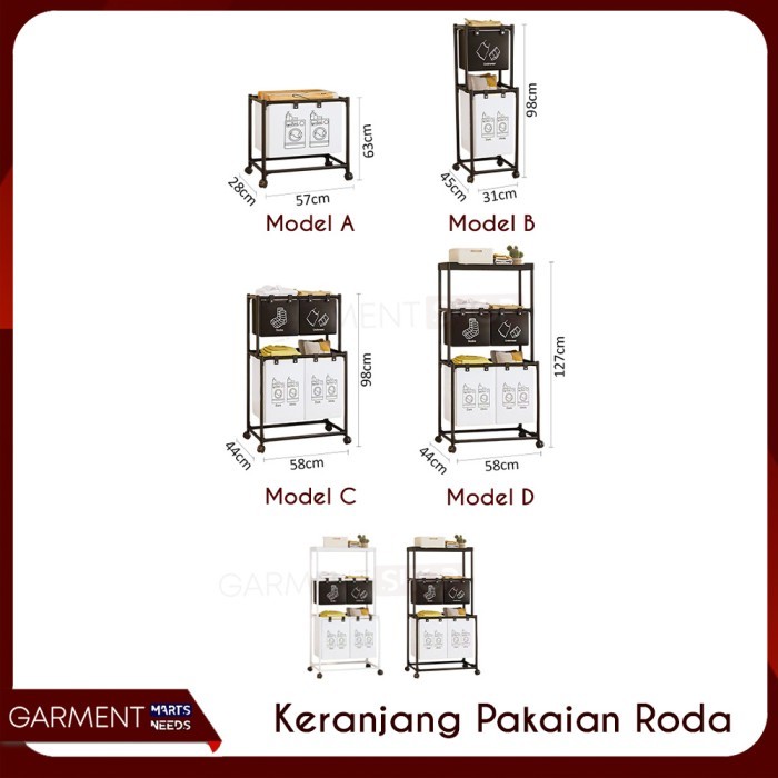 Keranjang Baju Laundry Bag Roda Dorong Anti Slip Rak Susun Pakaian Kotor Basket Cuci Baju Organizer